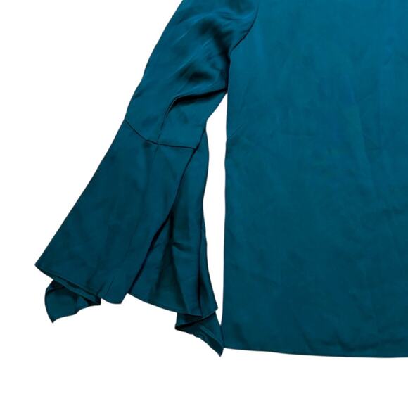 NWT Milly Teal 3/4 Flare Sleeve Silk Blouse - “Peacock Holly Top” - Size 6 - Picture 14 of 14